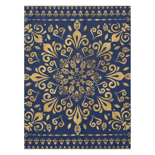 Oriental Damask Ornament - Gold op donkerblauw #3 Tafelkleed (Voorkant)