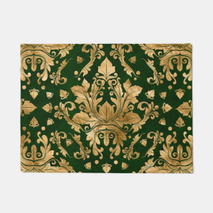 Oriental Damask Ornament - Green and gold Deurmat