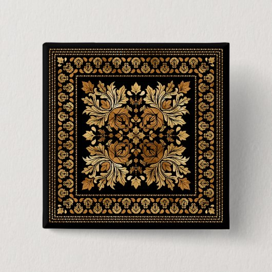 Oriental  Damask Ornament - Zwart en goud Vierkante Button 5,1 Cm (Voorkant)