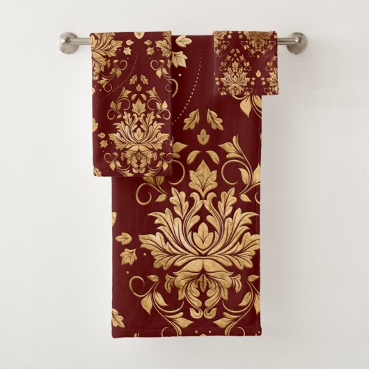 Oriental Damask Patroon - Rood en goud Bad Handdoek (Insitu)