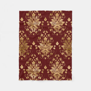 Oriental  Damask Patroon - Rood en goud Fleece Deken