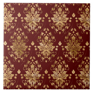 Oriental  Damask Patroon - Rood en goud Tegeltje