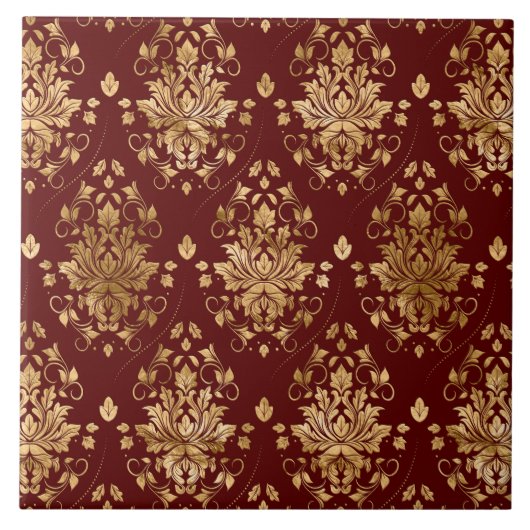 Oriental  Damask Patroon - Rood en goud Tegeltje (Voorkant)