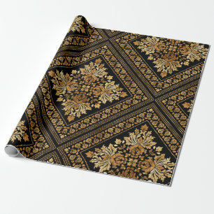Oriental  Damask-patroon - zwart en goud Cadeaupapier