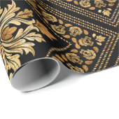 Oriental  Damask-patroon - zwart en goud Cadeaupapier (Rol Hoek)