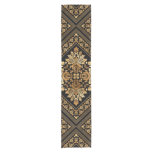 Oriental  Damask-patroon - zwart en goud Korte Tafelloper (Voorkant)