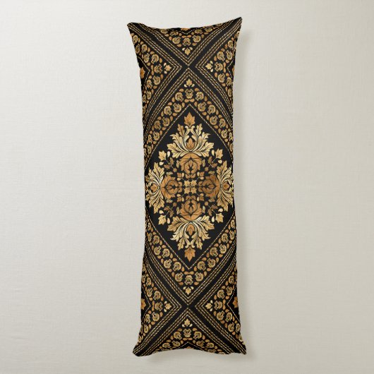 Oriental Damask-patroon - zwart en goud Lichaamskussen (Achterkant (Verticaal))