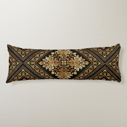 Oriental Damask-patroon - zwart en goud Lichaamskussen (Voorkant)