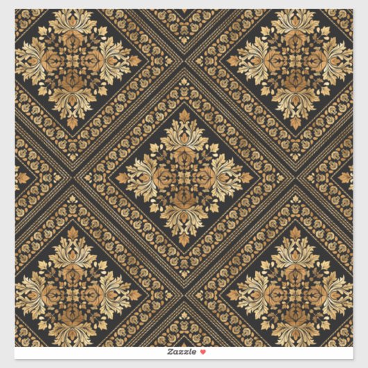 Oriental  Damask-patroon - zwart en goud Sticker (Vel)