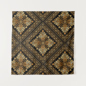 Oriental  Damask-patroon - zwart en goud Wandkleed (Voorkant (horizontaal))