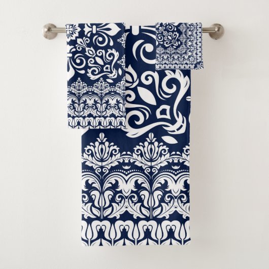 Oriental Damask wit op blauw Bad Handdoek (Insitu)
