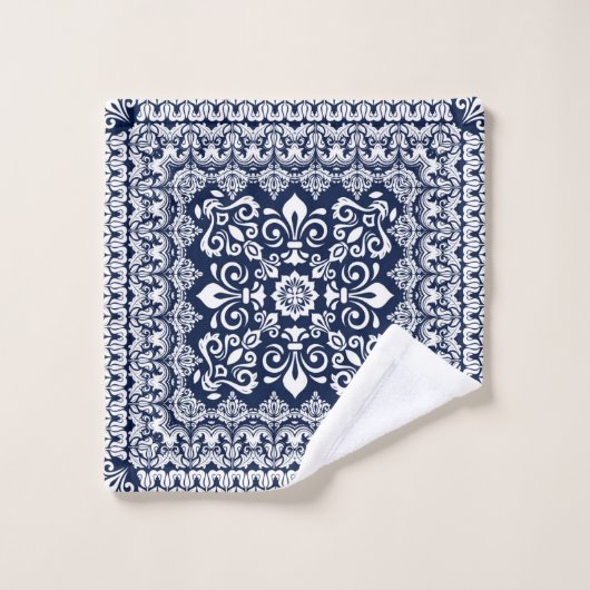 Oriental Damask wit op blauw Bad Handdoek (Wasdoekje)