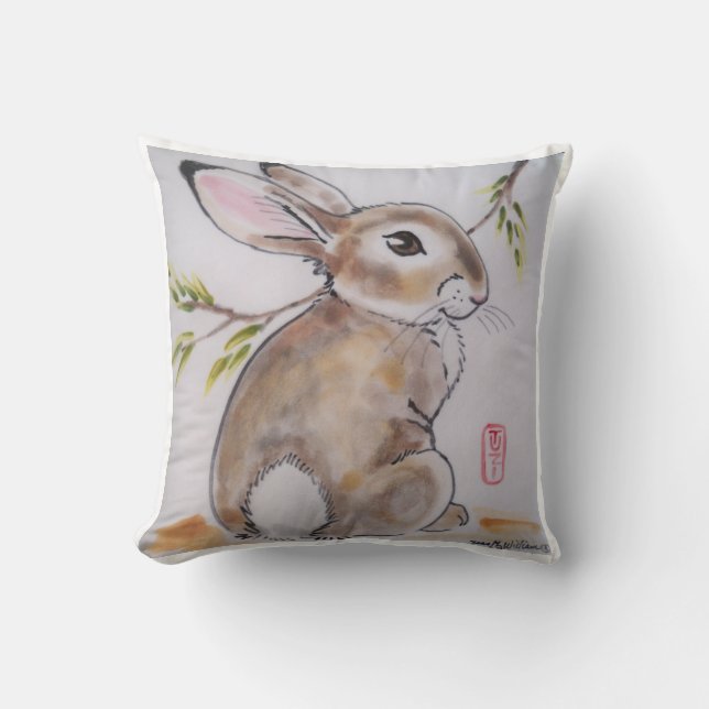 Oriental Design Rabbit Pillow, Original Artwork Kussen (Voorkant)