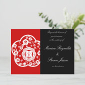 Oriental double geluk bruiloft-uitnodigkaart kaart (Staand voorkant)