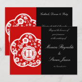 Oriental double geluk bruiloft-uitnodigkaart kaart (Voorkant / Achterkant)