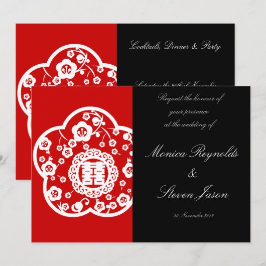 Oriental double geluk bruiloft-uitnodigkaart kaart (Voorkant / Achterkant)