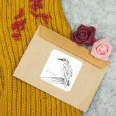 Oriental Dwarf Kingfisher in Pen Tekening Vierkante Sticker