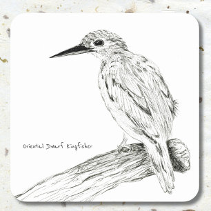 Oriental Dwarf Kingfisher in Pen Tekening Vierkante Sticker