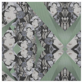 Oriental Faces Fabric op Seafoam Green, Grey/Black Stof