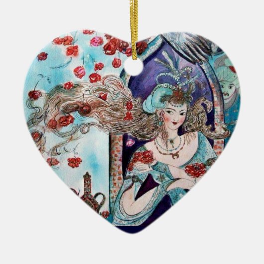 ORIENTAL FAIRY TALE Blue Sapphire Heart Keramisch Ornament (Voorkant)