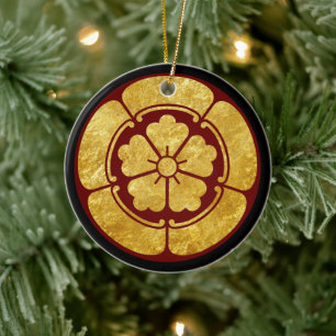 Oriental Faux Gold Red Black Oda Japan Mon Art Keramisch Ornament