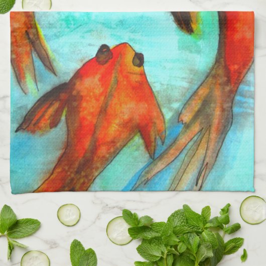 Oriental Fish waterverf art. Zen Theedoek (Gevouwen)