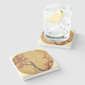Oriental floral  japanese cherry blossom stenen onderzetter (Zijkant)
