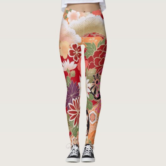 Oriental Flower Print Leggings (Voorkant)