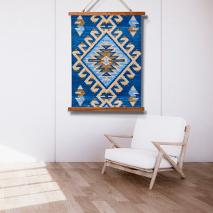 Oriental French Blue Turkish Kilim Rug Wall Hangend Wandkleed