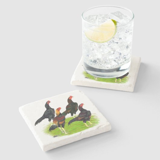 Oriental Game Fowl Quartet Stenen Onderzetter (Zijkant)