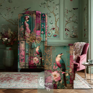 Oriental Garden Bird & Floral Collage Art Tissuepapier