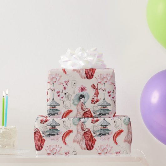 Oriental Geisha, Koi Fish, Japanse pagode Cadeaupapier (Feestgeschenken)