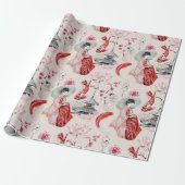 Oriental Geisha, Koi Fish, Japanse pagode Cadeaupapier (Uitgerold)