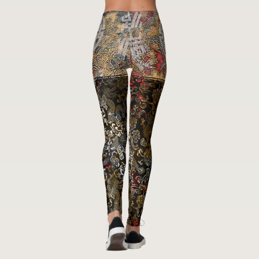 Oriental Gold Leaf Silver Dragon Leggings (Achterkant)