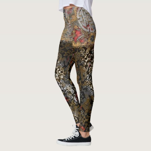 Oriental Gold Leaf Silver Dragon Leggings (Links)