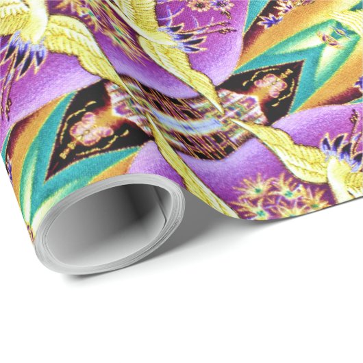 Oriental Golden Cranes Patchwork Wrapping Paper Cadeaupapier (Rol Hoek)