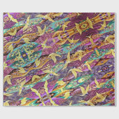 Oriental Golden Cranes Patchwork Wrapping Paper Cadeaupapier (Vlak)