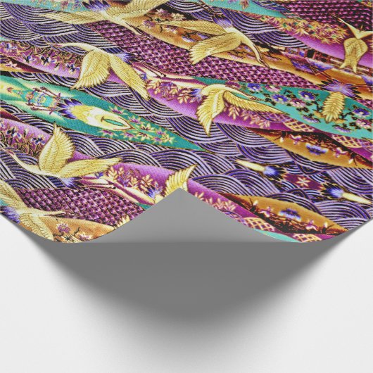 Oriental Golden Cranes Patchwork Wrapping Paper Cadeaupapier (Hoek)