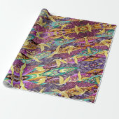 Oriental Golden Cranes Patchwork Wrapping Paper Cadeaupapier (Uitgerold)