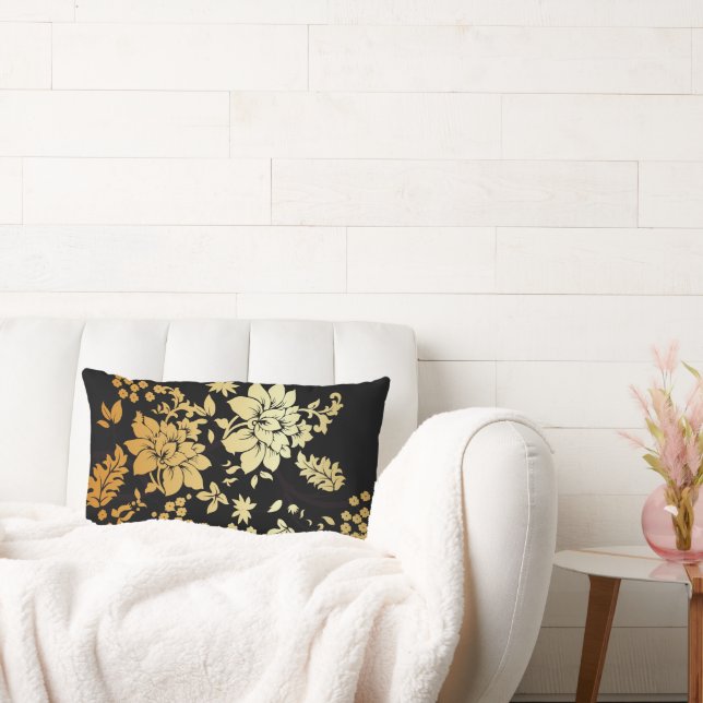 Oriental Golden Flowers op Black Kussen (Bank)