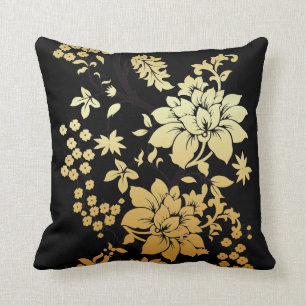 Oriental Golden Flowers op Black Kussen