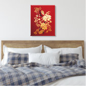Oriental Golden Flowers op Red Canvas Afdruk (Insitu (Slaapkamer))