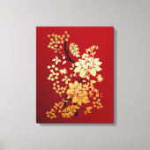 Oriental Golden Flowers op Red Canvas Afdruk (Voorkant)
