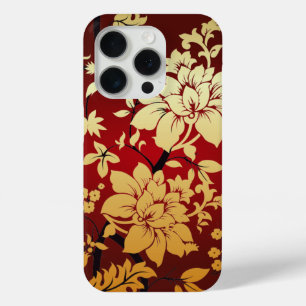 Oriental Golden Flowers op Red iPhone 15 Pro Case
