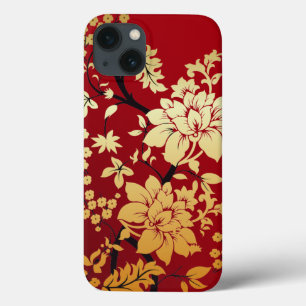 Oriental Golden Flowers op Red Case-Mate iPhone Case