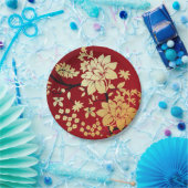 Oriental Golden Flowers op Red Papieren Bordje (Feest)