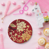 Oriental Golden Flowers op Red Papieren Bordje (Feest)