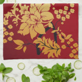 Oriental Golden Flowers op Red Theedoek (Gevouwen)