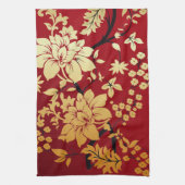 Oriental Golden Flowers op Red Theedoek (Verticaal)