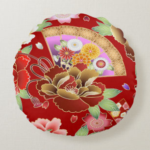Oriental hand fan japanese floral rond kussen